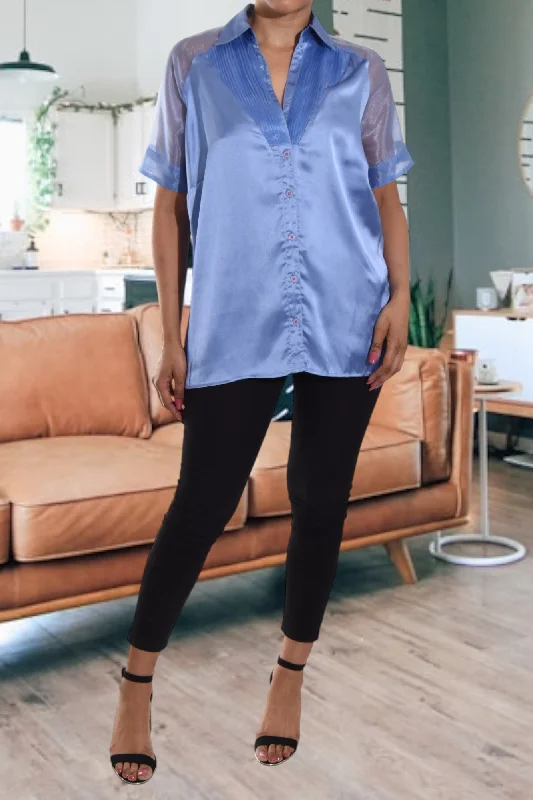 Break Fashion Norms Blue Satin Shirt