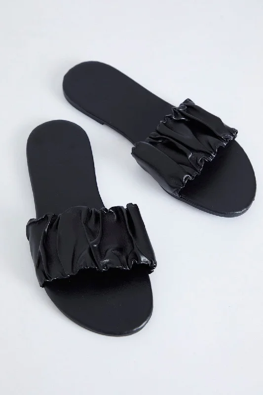 Contemporary Chic Promotions Black Ruched Top Flat Sliders