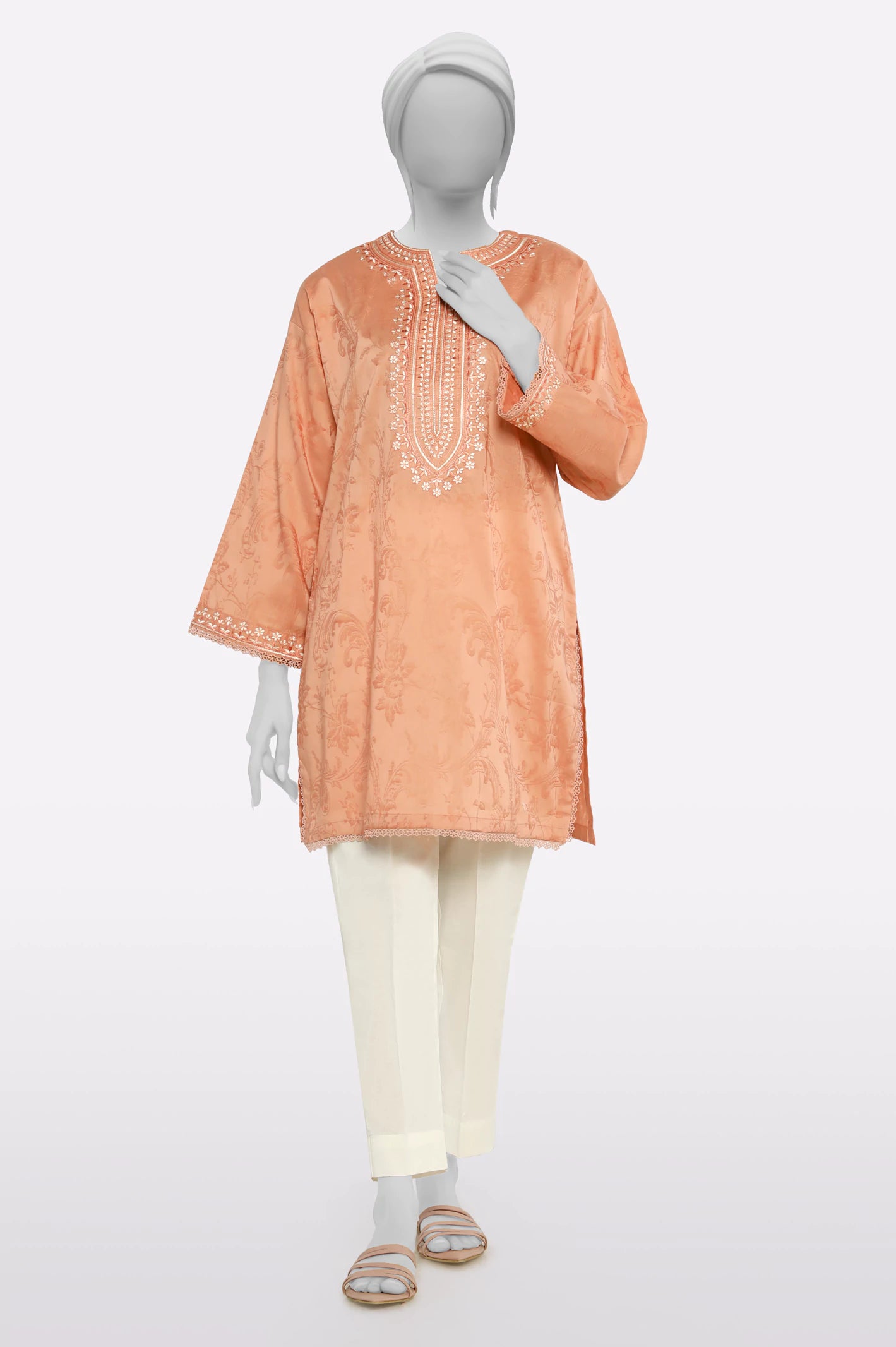 Limited Time Special Offer Peach Embroidered Kurti