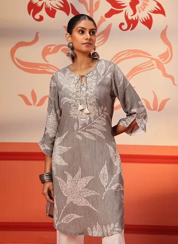 Unleash Your Trend Driven Style Ireen Ash Grey Printed Kurta for Women