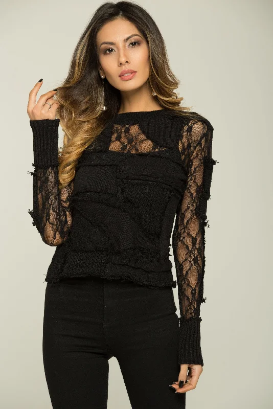 Flash Sale Now Black Multi-patch Detail Full Sleeves Top