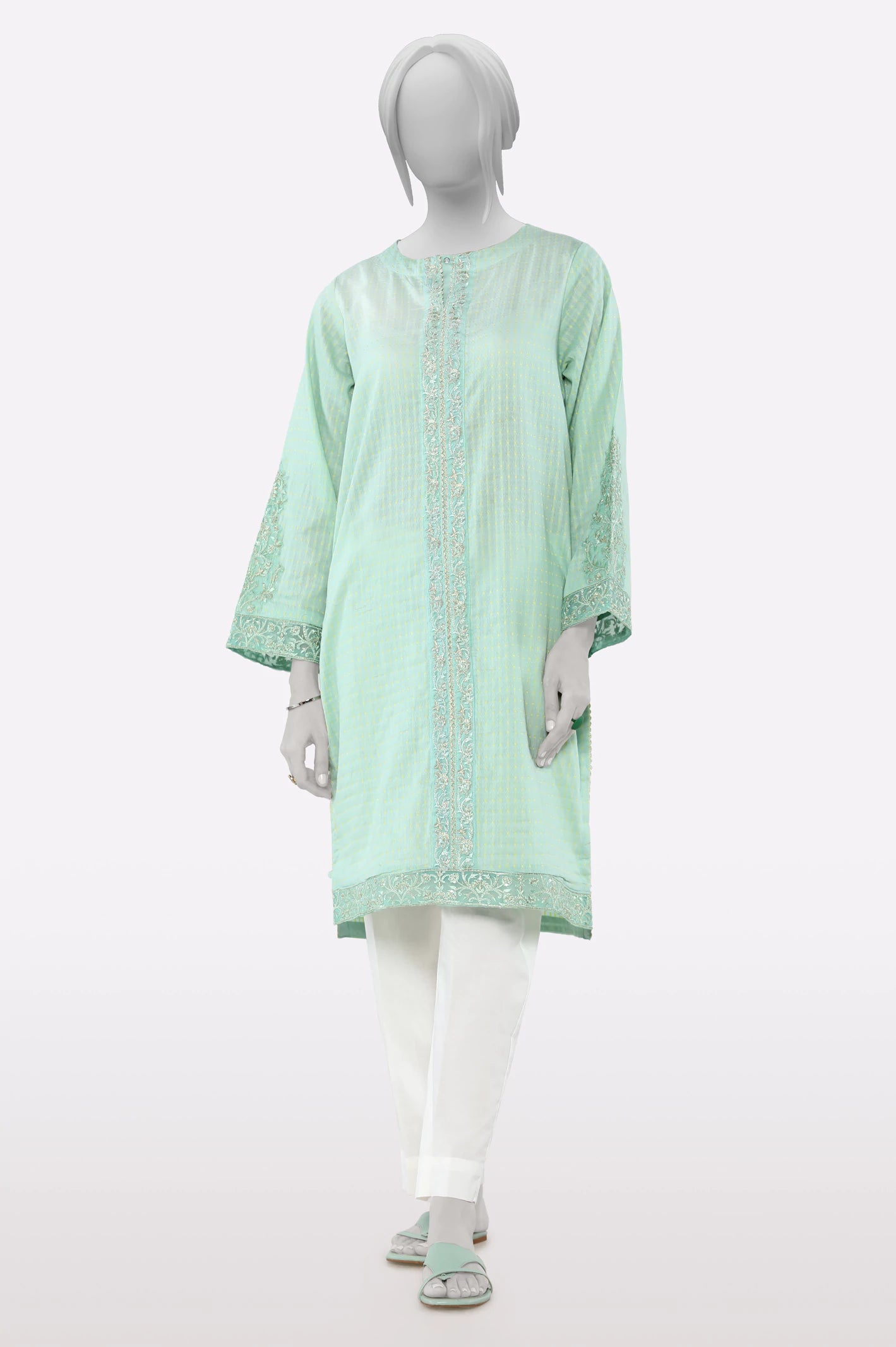 Fashion Forward, Function First Sea Green Embroidered Kurti