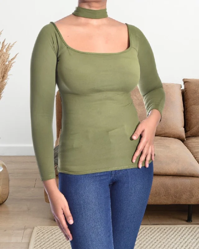 Latest Fashion Ladies Olive Green Choker Top