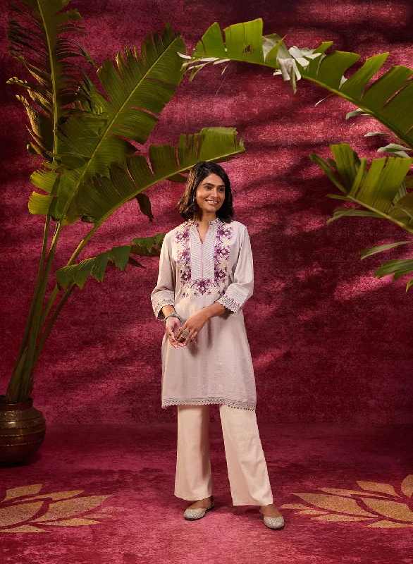 Urban Fashion Gulbahar Mushroom Grey Embroidered Kurta for Women