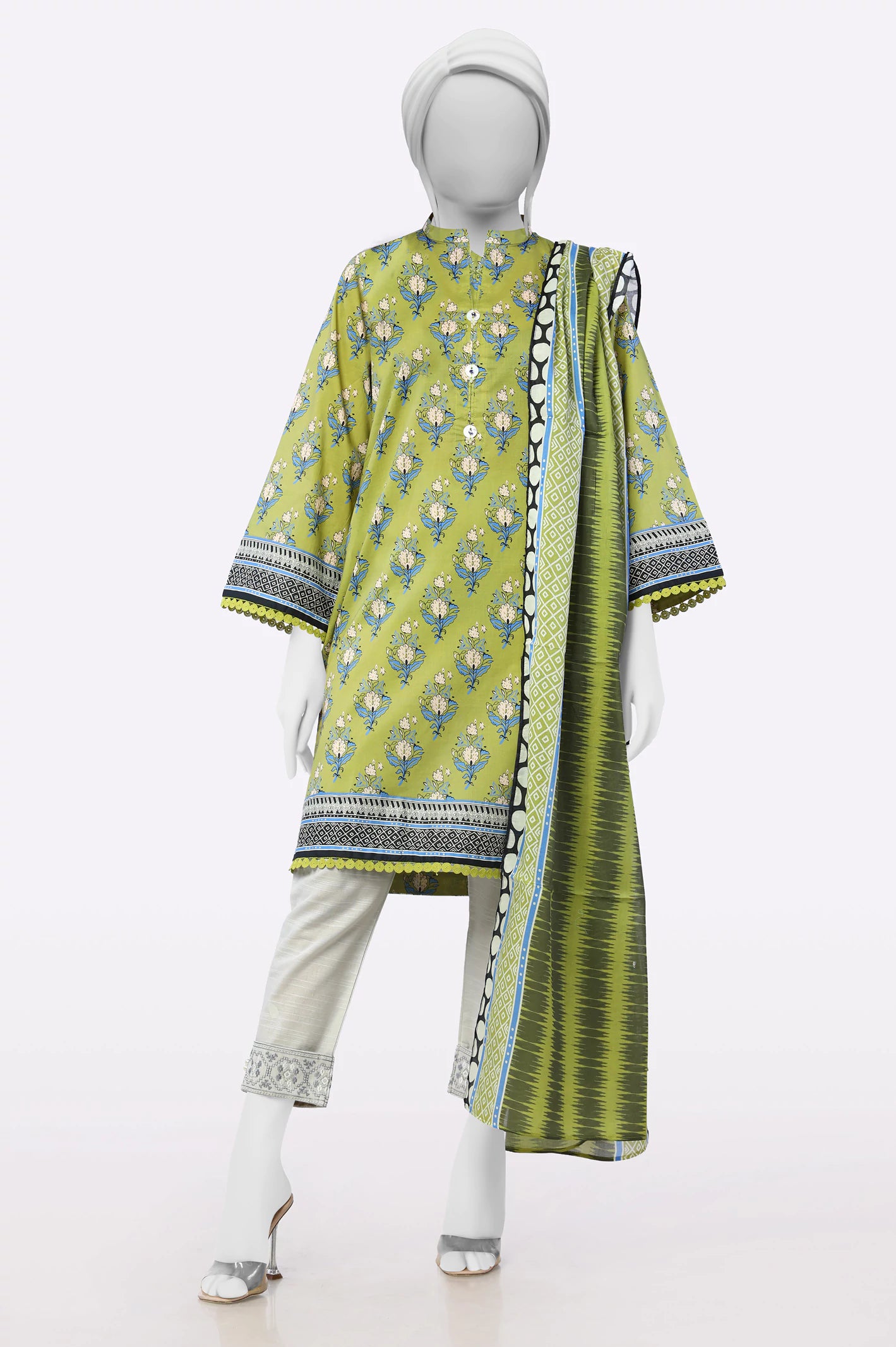 Big Discounts Light Green Printed Kurti With Dupatta