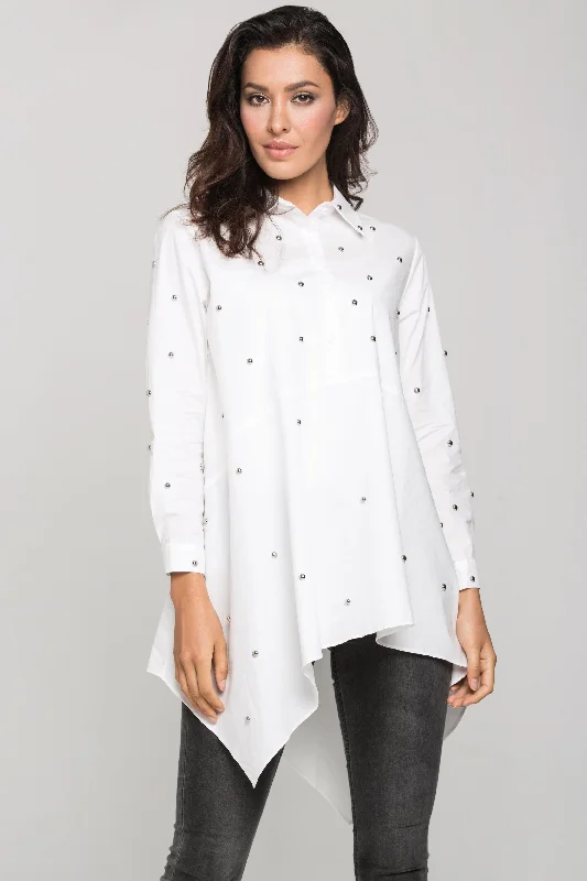 Fashion Essentials White Embellished Tent Top