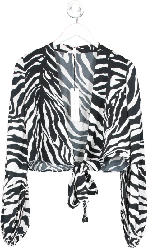 Elegant Fashion Offers Alexandra Miro Black Tabitha Zebra Print Tie Top UK XS