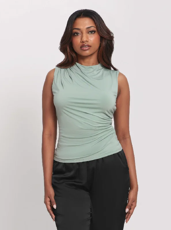 Relaxed Style Eco Green Funnel Neck Marla Top
