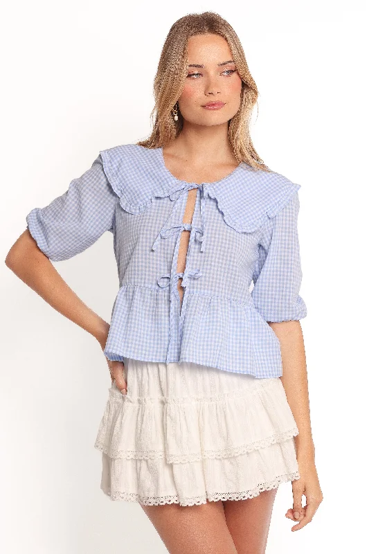 Fashion Forward, Function First Tillio Tie Front Top - Blue