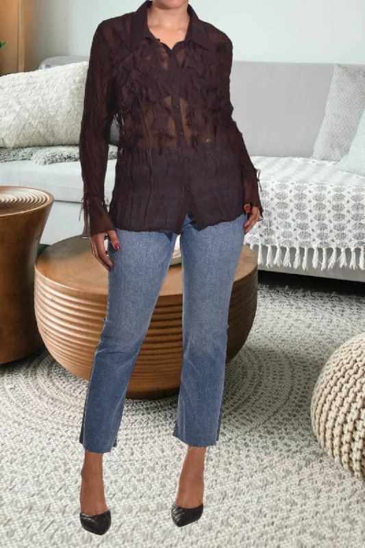 Summer Deals Coffee Front Ruffle Top