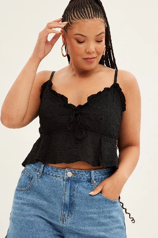Elegant Fashion Offers Black Textured Top Sleeveless