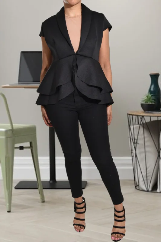 Effortless Style, Endless Impact Black Deep V Peplum Top