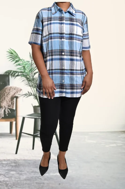 Seasonal Sale Blue And Grey Plaid Shirt