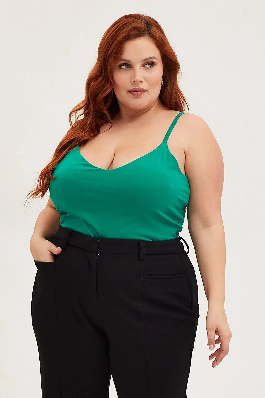 Special Offer Green Singlet Top V-neck Cotton