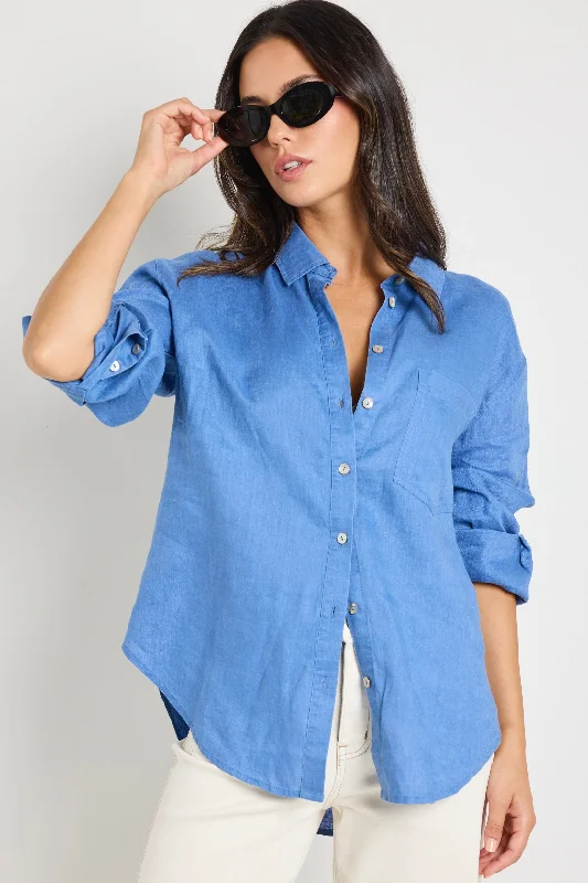 Holiday Glam Optimum True Blue Linen Oversized Shirt