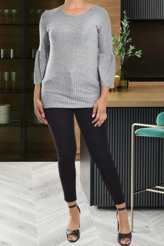 Fashion Sale Grey Flare Sleeve Top