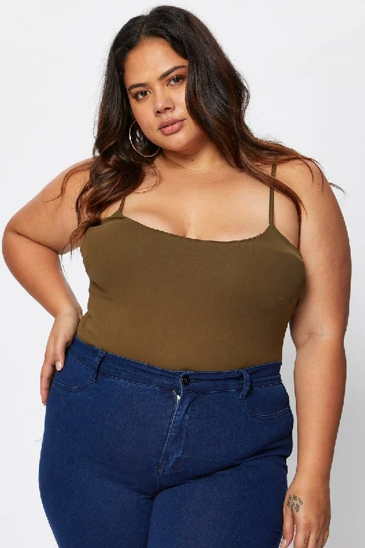Fashion-Forward Offers Green Singlet Top Round Neck Cotton