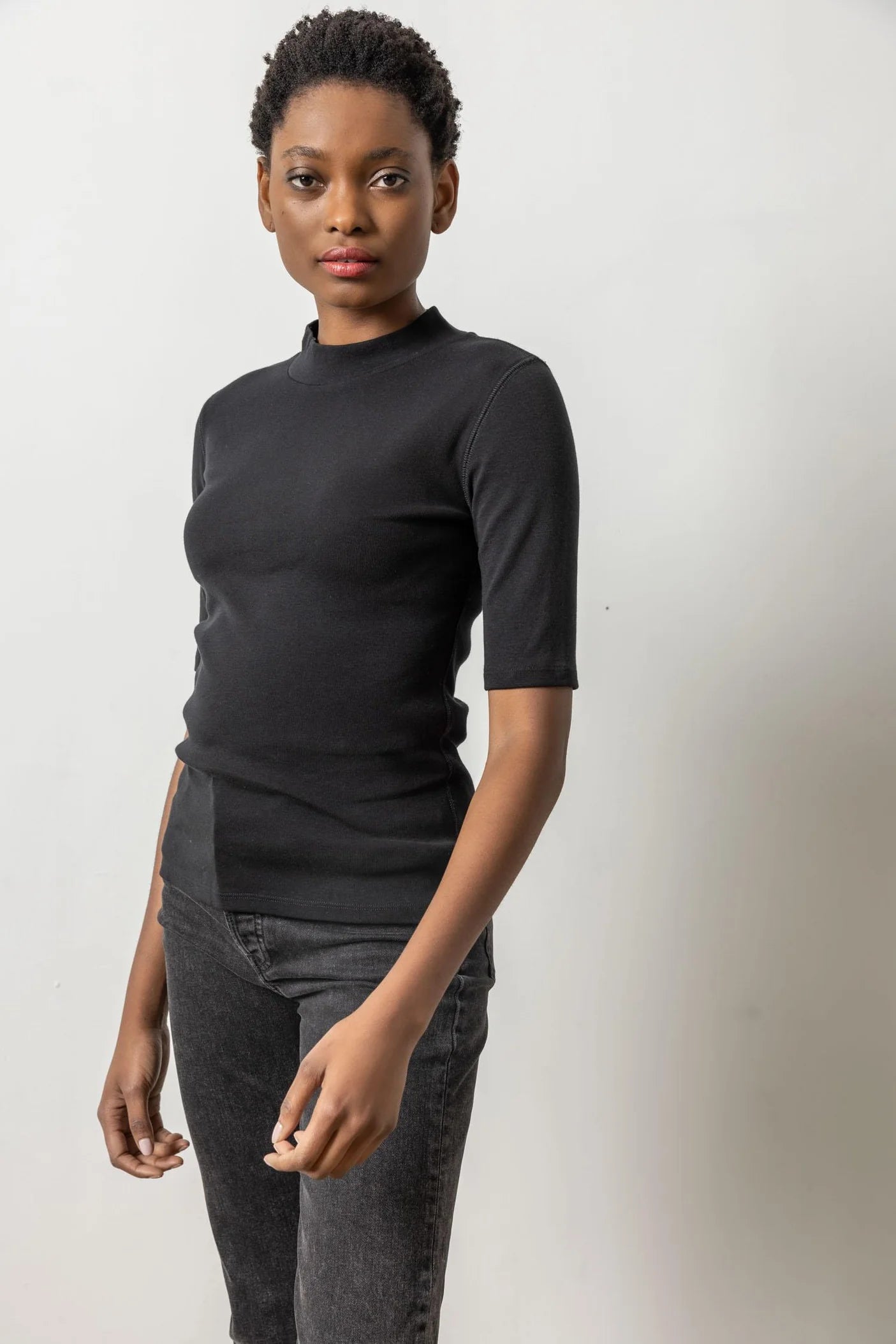 Affordable Luxury Fashion Lilla P Elbow Sleeve Mock Neck