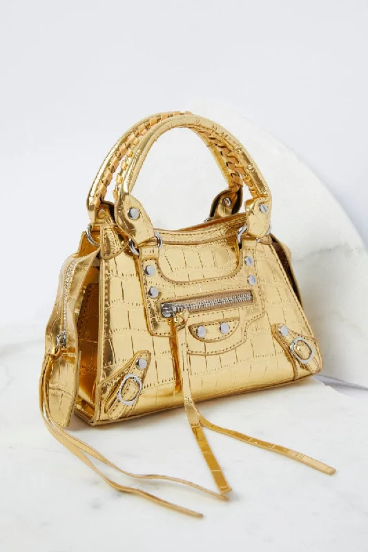 Style Without Limits Gold Croc Top Handle Crossbody Bag