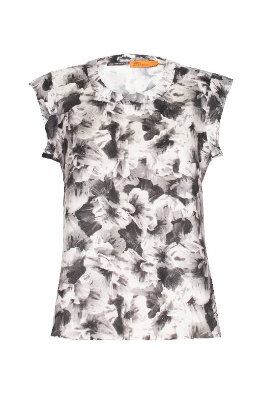 Cool Prices Cap Sleeve Top - Black/White Print 9775
