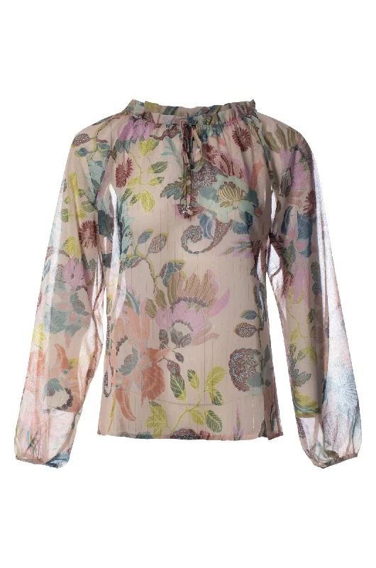 Hot Brand Discounts Unlined Printed Chiffon Top | Ivry Sage Blossm Lurex | 8551BR