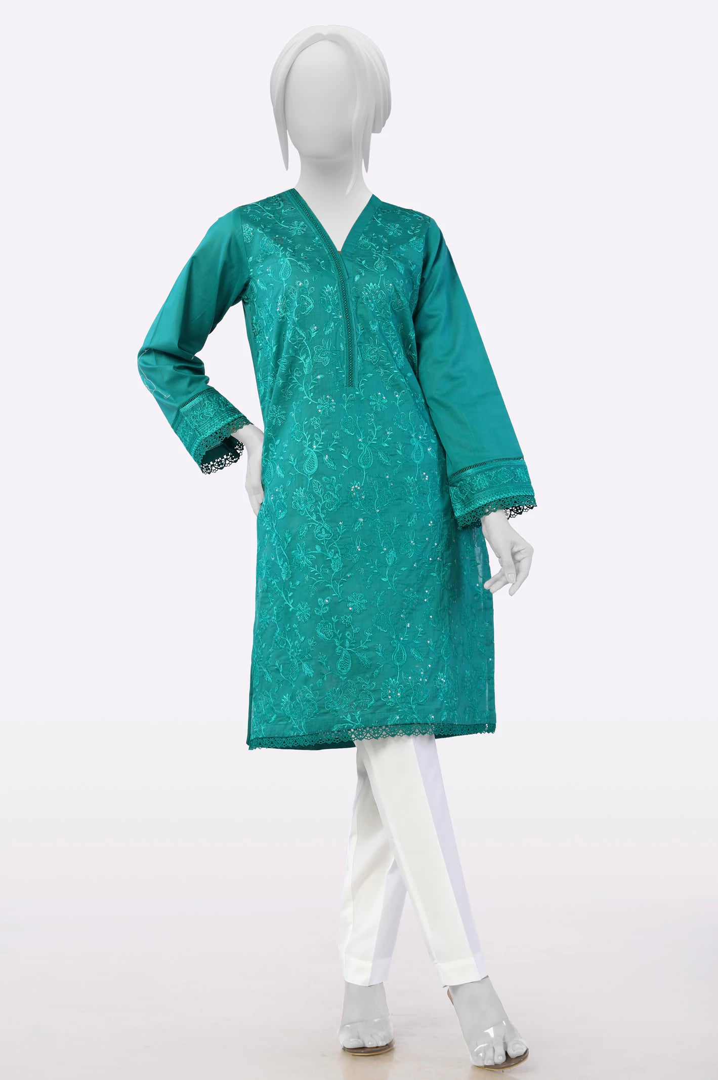 Stay Ahead In Style Green Embroidered Kurti