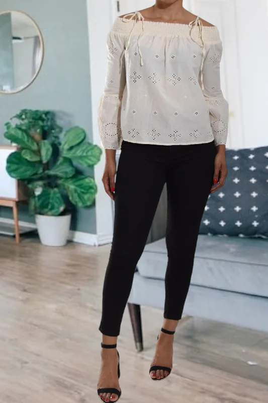 Clearance Event Cream Cut Out Pattern Top