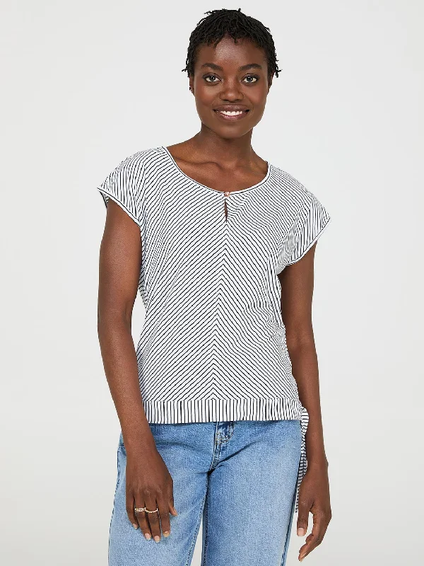 New In This Season Striped Front Keyhole Top