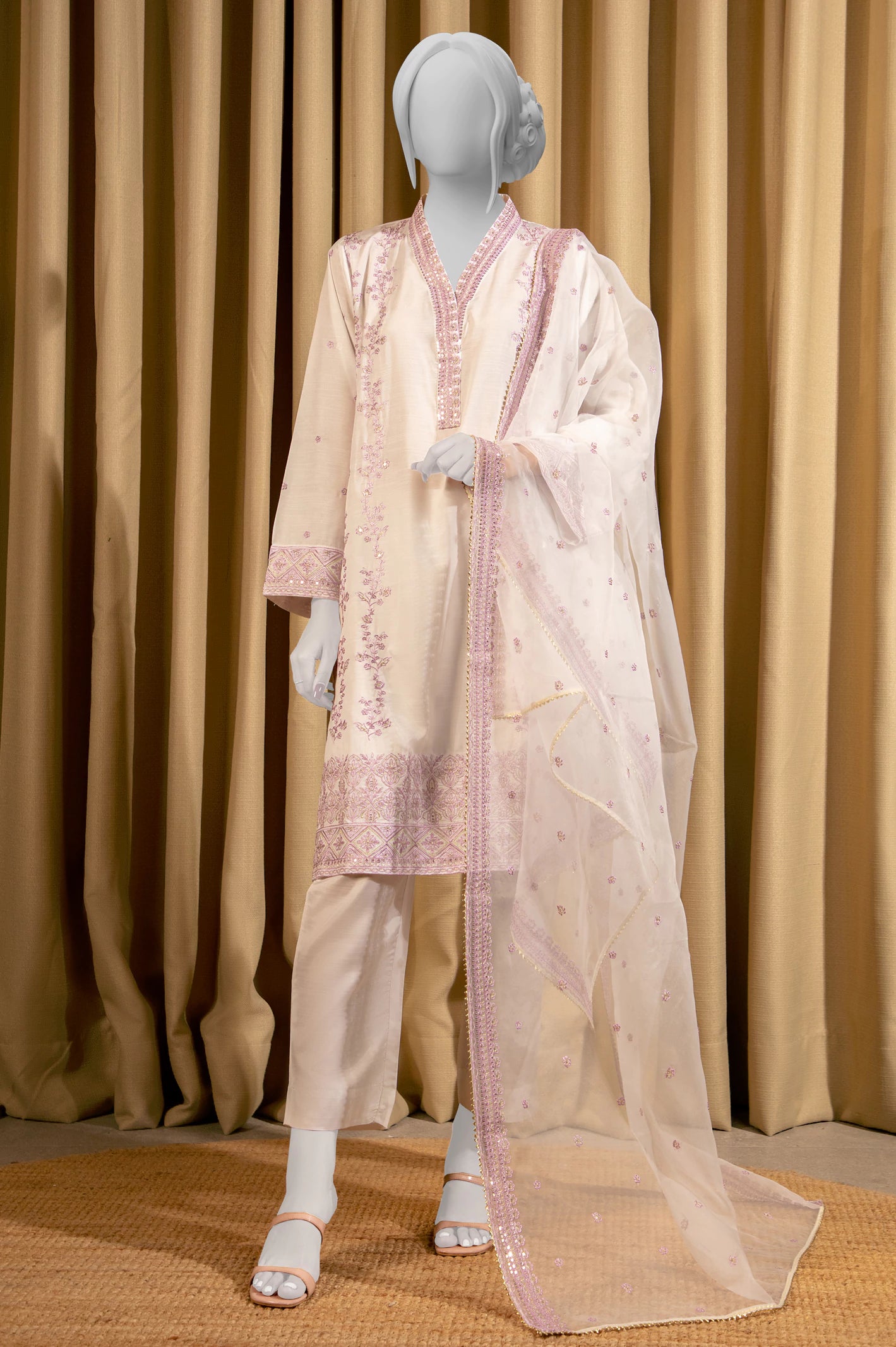 Fresh Fashion Discounts White Embroidered 3PC