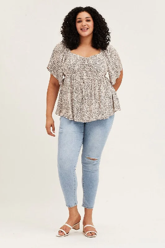 Fashion-Forward Offers Animal Print Wing Sleeve Ruched Peplum Top