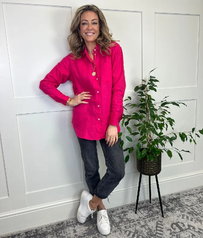 Budget Saver Pink Pure Linen Oversized Shirt