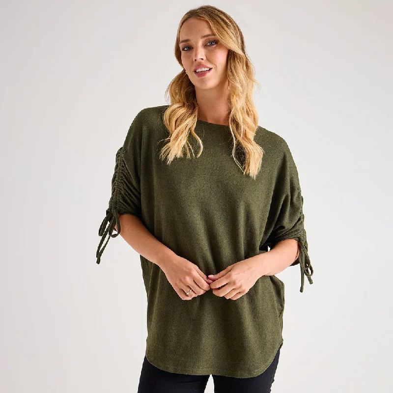 Refined Fashion Sale Ladies Ruched Sleeve Batwing Top