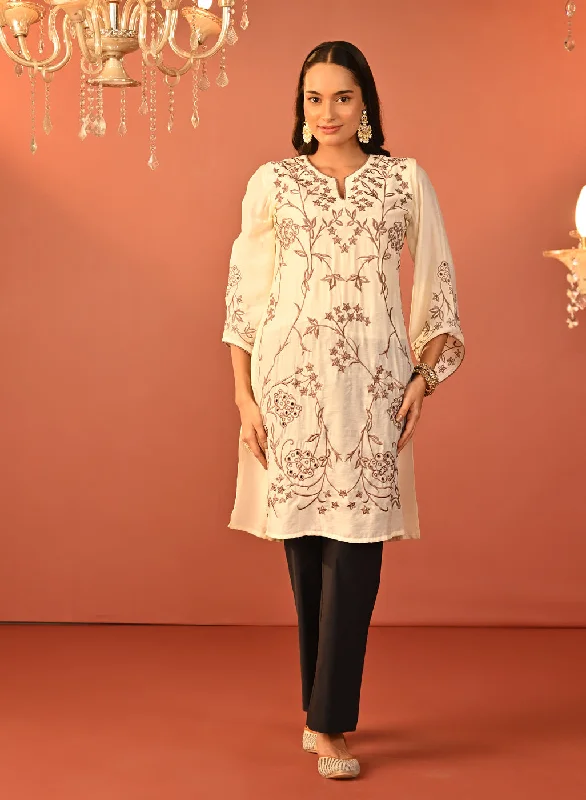 New Season Fashion Preview Sale Waliya Ivory Embroidered Party-wear Kurti for Women