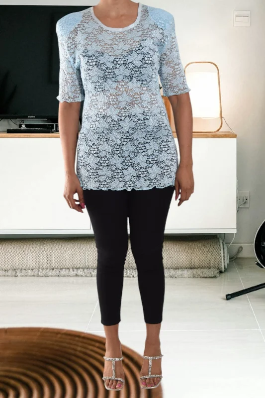 Evening Elegance Blue Patterned Net Top
