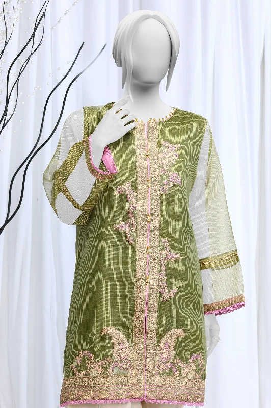 Fall Sale, Prices Drop Embroidered Check Zari Green Kurti