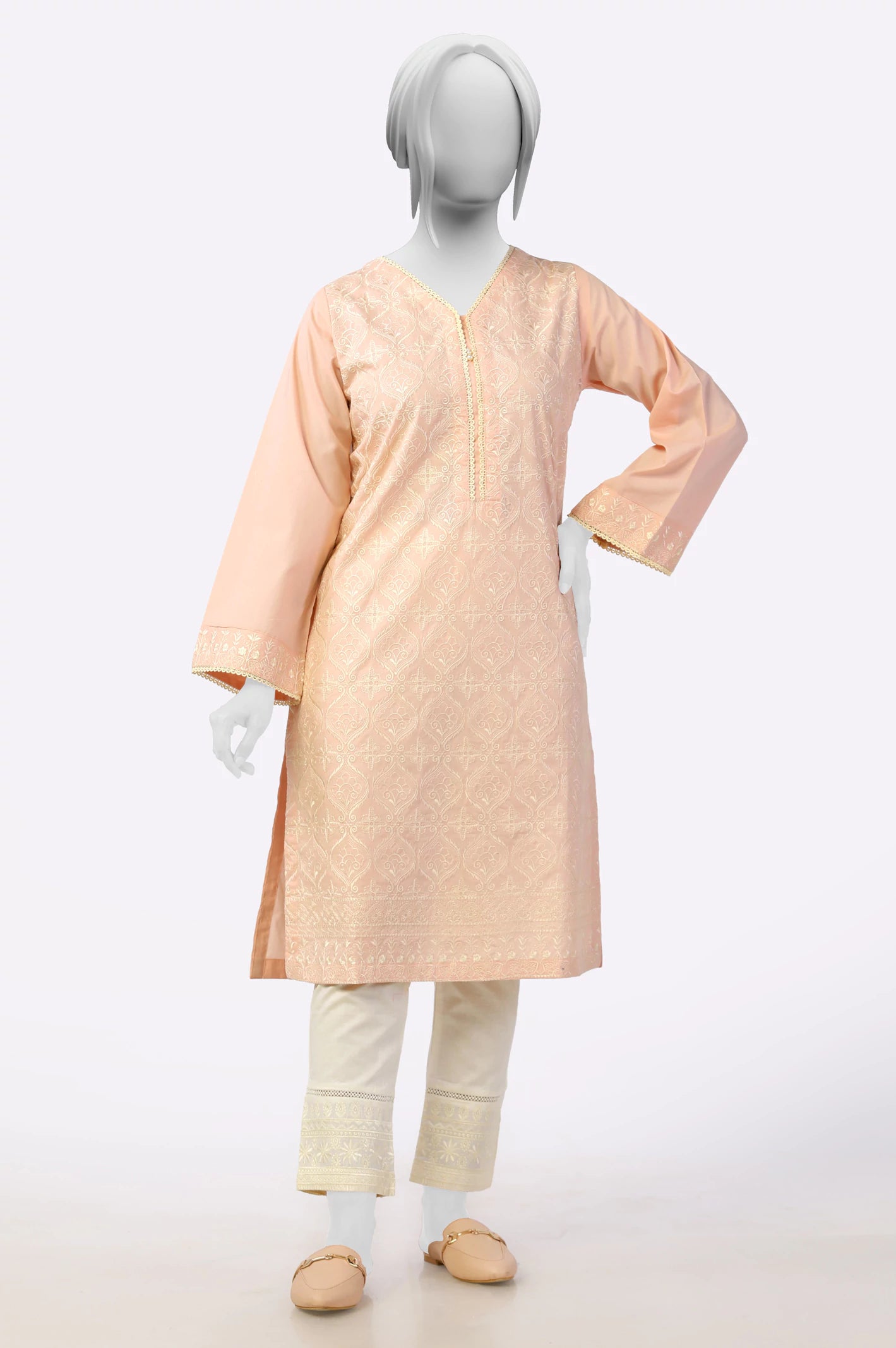 Contemporary Fashion Sale Light Pink Embroidered Kurti