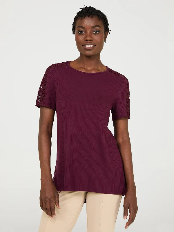 Chic & Modern Sales Short Crochet Sleeve Ribbed Top