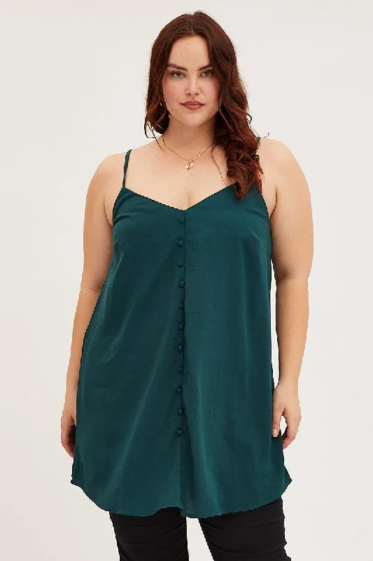 Chic Style, Always In Vogue Blue Green Button Front Singlet Top