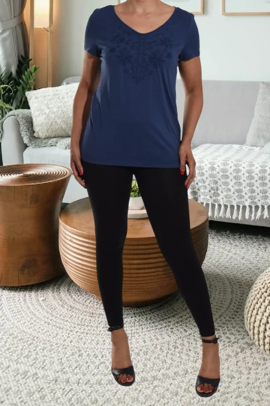 Big Savings Navy Embroidered Top