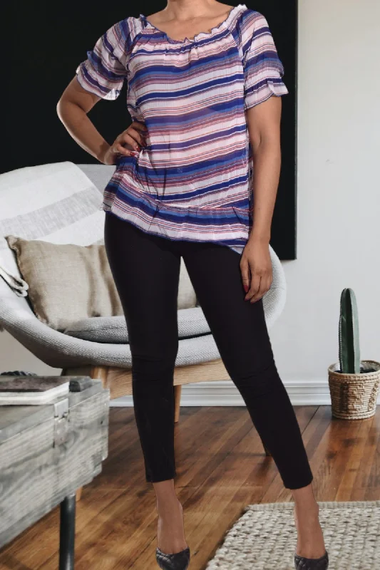 Chic And Edgy Navy And Red Printed Top