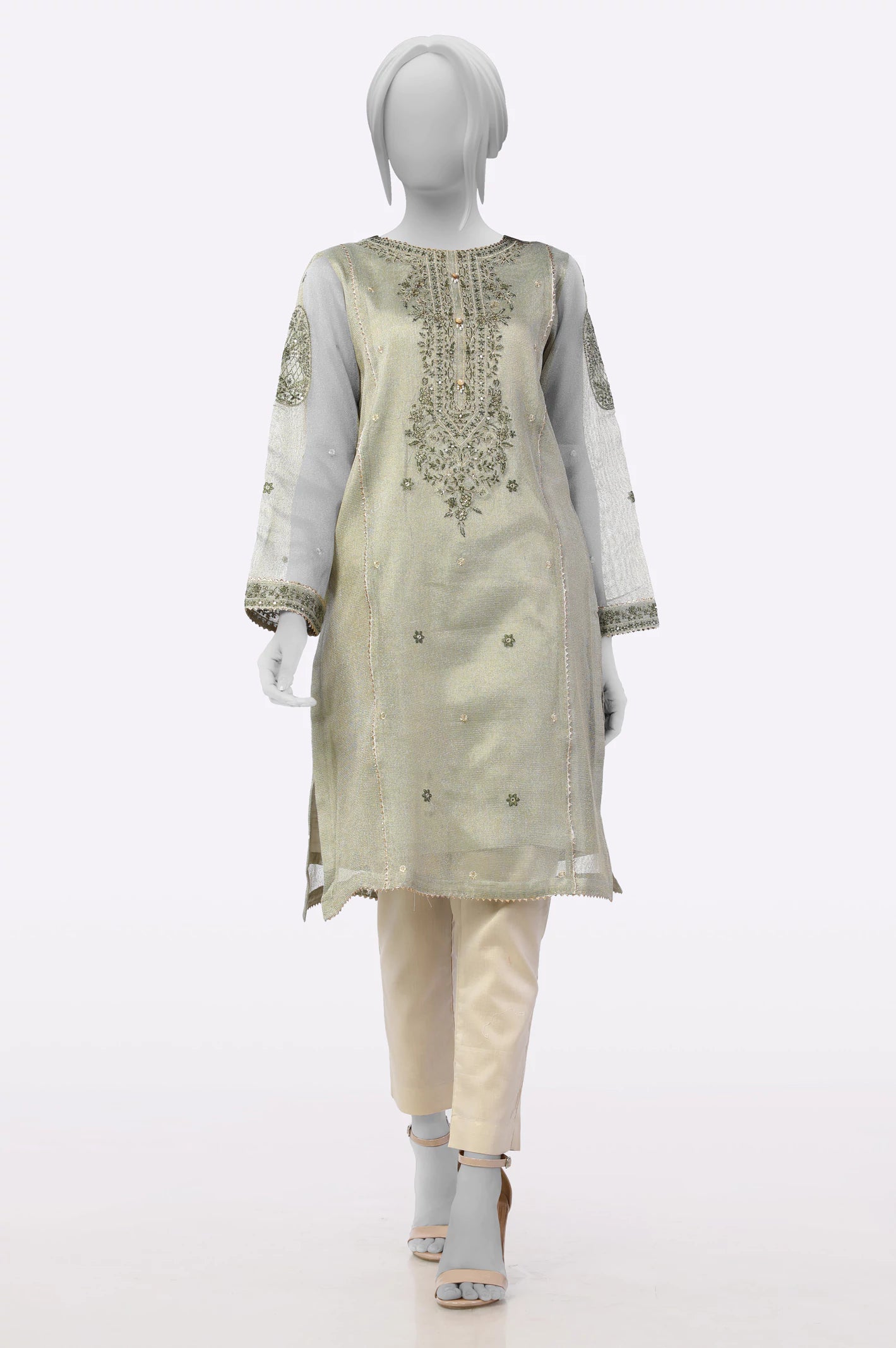 Premium Fashion Beige Embroidered Kurti