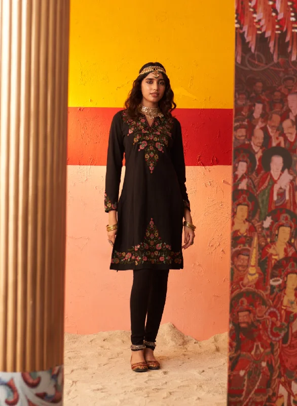 Limited Stock, Big Sale Black Embroidered Woollen Kurti for Women