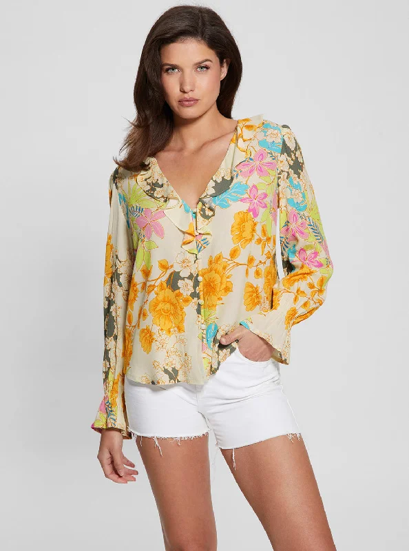 Massive Savings Eco Yellow Floral Print Toni Top