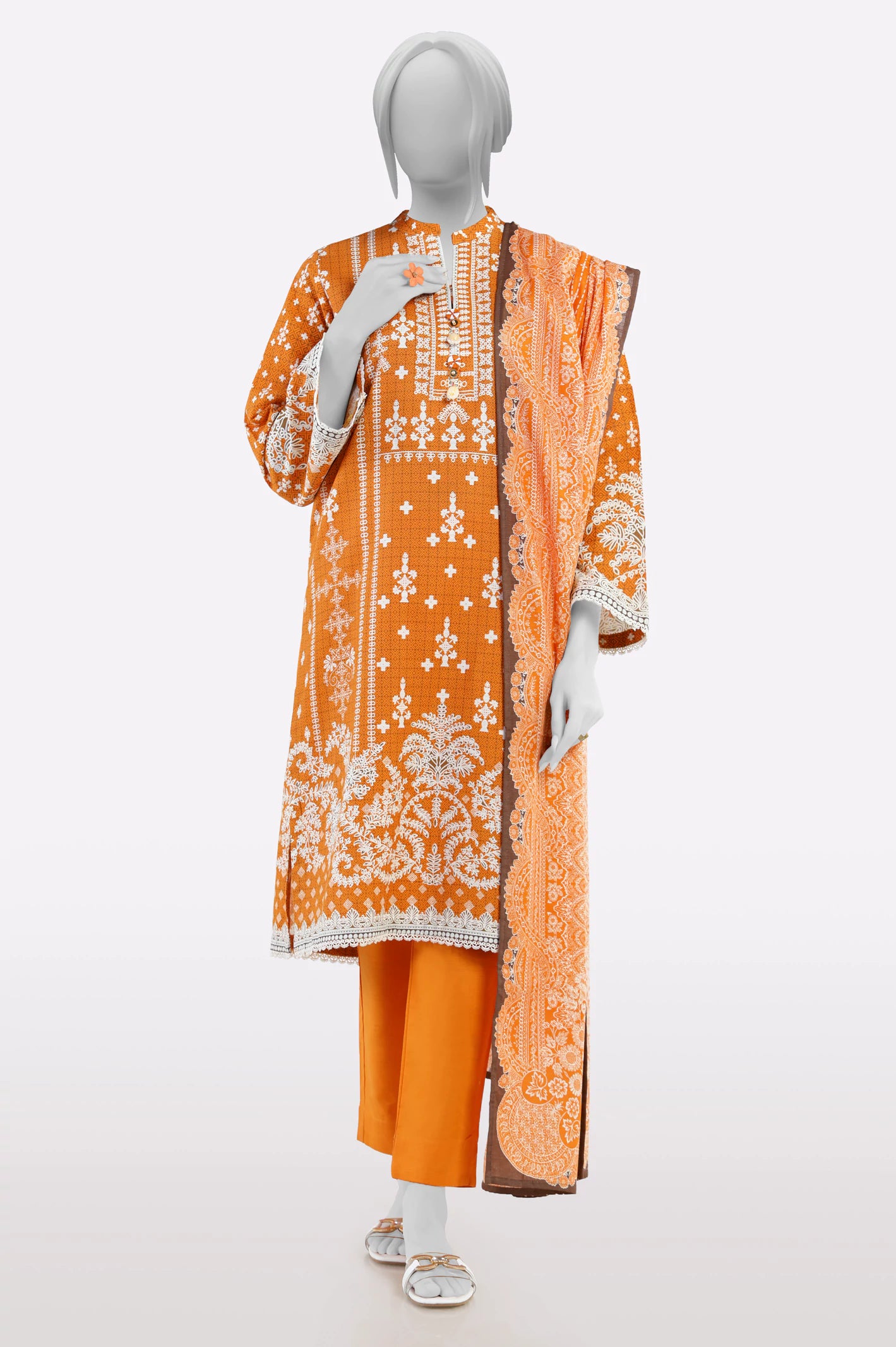 Imeless Style Orange Printed 3PC