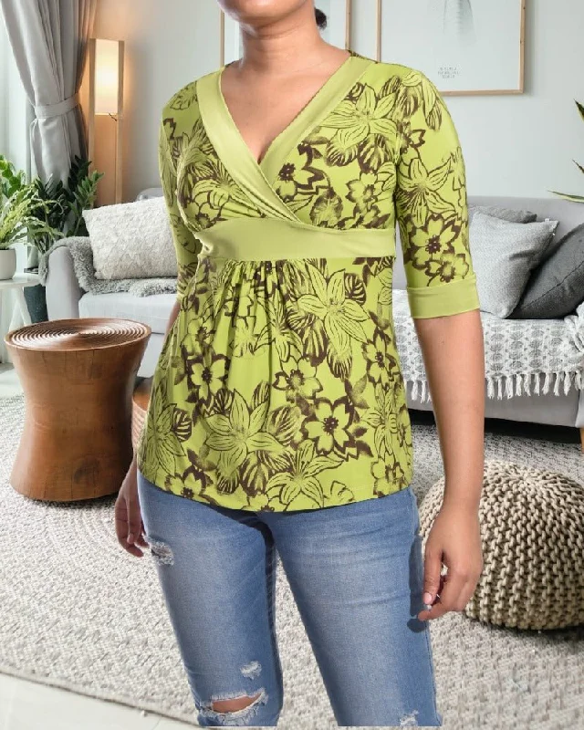 Clearance Event Green Floral Tie Back Top