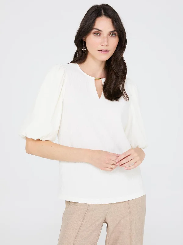Luxe Style Discounts Textured Jacquard Top With Front Keyhole