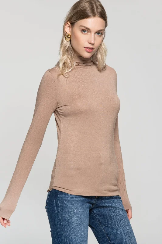 Everyday Elegance Sale Raw Amber Turtleneck Bodycon Top