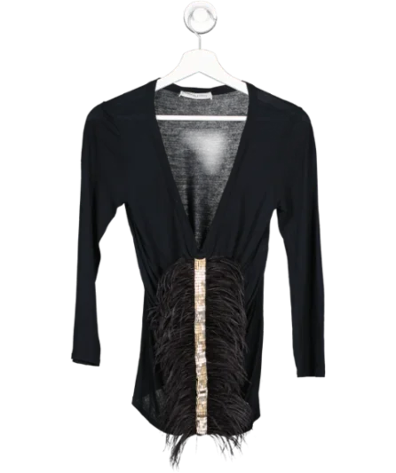 Summer Deals Emilio Pucci Black Ostrich Feather Frill Top UK 8