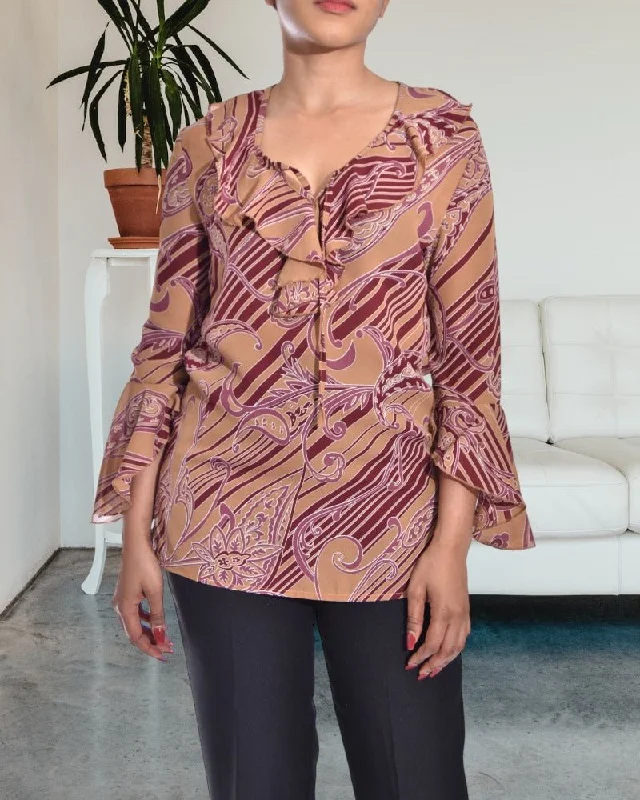 Boutique Styles Ladies Printed Rust And Maroon Top