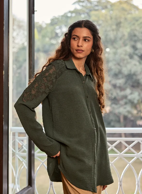 Insane Discount Onslaught Ryesha Emerald Green Embroidered Cotton Gauze Shirt for Women